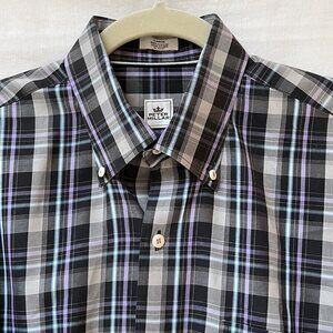Peter Millar Shirt Mens Large Gray Plaid Long Sleeve Button Down Wedding Cotton